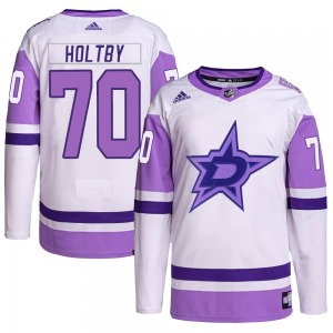Youth Authentic Dallas Stars Braden Holtby White/Purple Hockey Fights Cancer Primegreen Official Adidas Jersey