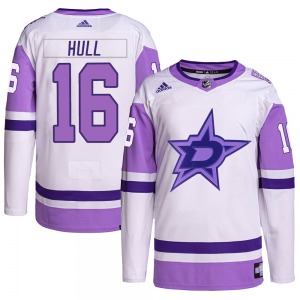 Youth Authentic Dallas Stars Brett Hull White/Purple Hockey Fights Cancer Primegreen Official Adidas Jersey