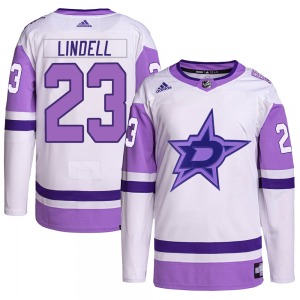 Youth Authentic Dallas Stars Esa Lindell White/Purple Hockey Fights Cancer Primegreen Official Adidas Jersey