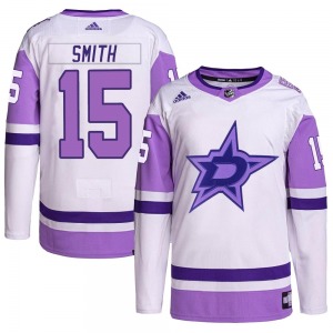 Youth Authentic Dallas Stars Bobby Smith White/Purple Hockey Fights Cancer Primegreen Official Adidas Jersey