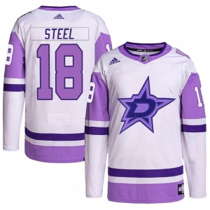 Youth Authentic Dallas Stars Sam Steel White/Purple Hockey Fights Cancer Primegreen Official Adidas Jersey