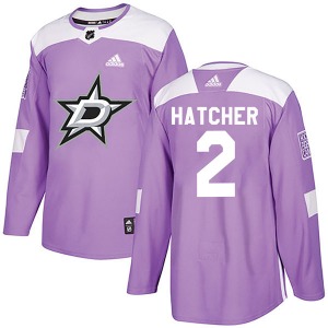Adult Authentic Dallas Stars Derian Hatcher Purple Fights Cancer Practice Official Adidas Jersey