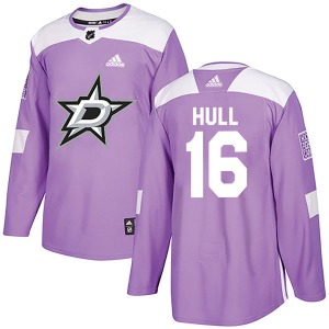Adult Authentic Dallas Stars Brett Hull Purple Fights Cancer Practice Official Adidas Jersey