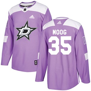 Adult Authentic Dallas Stars Andy Moog Purple Fights Cancer Practice Official Adidas Jersey