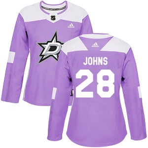 Women's Authentic Dallas Stars Stephen Johns Purple Fights Cancer Practice Official Adidas Jersey