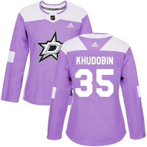 Women's Authentic Dallas Stars Anton Khudobin Purple Fights Cancer Practice Official Adidas Jersey