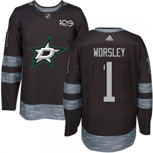 Adult Authentic Dallas Stars Gump Worsley Black 1917-2017 100th Anniversary Official Jersey