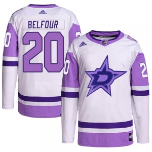 Adult Authentic Dallas Stars Ed Belfour White/Purple Hockey Fights Cancer Primegreen Official Adidas Jersey