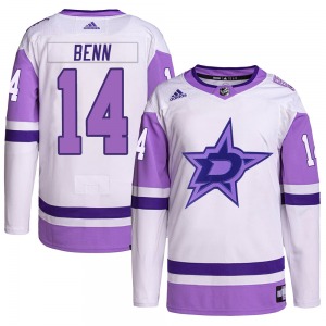 Adult Authentic Dallas Stars Jamie Benn White/Purple Hockey Fights Cancer Primegreen Official Adidas Jersey