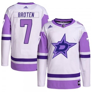 Adult Authentic Dallas Stars Neal Broten White/Purple Hockey Fights Cancer Primegreen Official Adidas Jersey