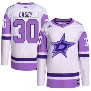 Adult Authentic Dallas Stars Jon Casey White/Purple Hockey Fights Cancer Primegreen Official Adidas Jersey