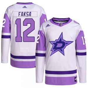 Adult Authentic Dallas Stars Radek Faksa White/Purple Hockey Fights Cancer Primegreen Official Adidas Jersey