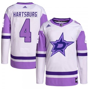 Adult Authentic Dallas Stars Craig Hartsburg White/Purple Hockey Fights Cancer Primegreen Official Adidas Jersey