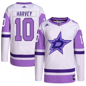 Adult Authentic Dallas Stars Todd Harvey White/Purple Hockey Fights Cancer Primegreen Official Adidas Jersey