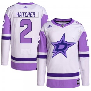 Adult Authentic Dallas Stars Derian Hatcher White/Purple Hockey Fights Cancer Primegreen Official Adidas Jersey