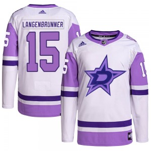 Adult Authentic Dallas Stars Jamie Langenbrunner White/Purple Hockey Fights Cancer Primegreen Official Adidas Jersey