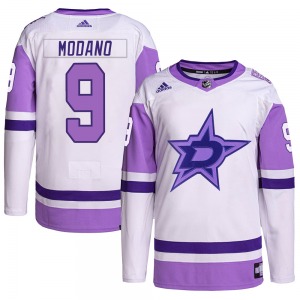 Adult Authentic Dallas Stars Mike Modano White/Purple Hockey Fights Cancer Primegreen Official Adidas Jersey