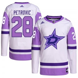 Adult Authentic Dallas Stars Alexander Petrovic White/Purple Hockey Fights Cancer Primegreen Official Adidas Jersey