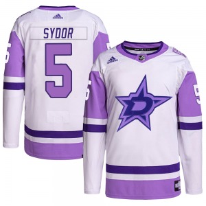 Adult Authentic Dallas Stars Darryl Sydor White/Purple Hockey Fights Cancer Primegreen Official Adidas Jersey
