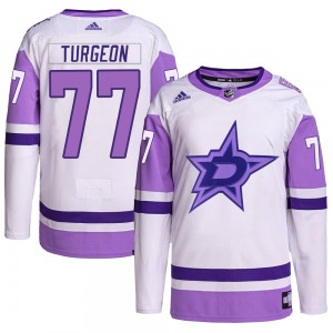 Adult Authentic Dallas Stars Pierre Turgeon White/Purple Hockey Fights Cancer Primegreen Official Adidas Jersey