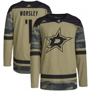 Youth Authentic Dallas Stars Gump Worsley Camo Military Appreciation Practice Official Adidas Jersey