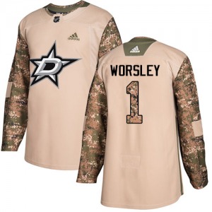 Adult Authentic Dallas Stars Gump Worsley Camo Veterans Day Practice Official Adidas Jersey