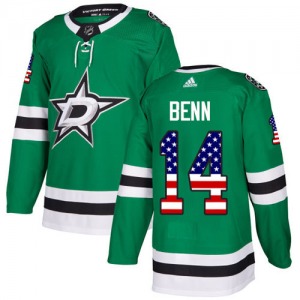 Adult Authentic Dallas Stars Jamie Benn Green USA Flag Fashion Official Adidas Jersey