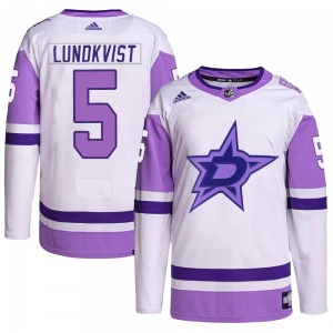 Youth Authentic Dallas Stars Nils Lundkvist White/Purple Hockey Fights Cancer Primegreen Official Adidas Jersey
