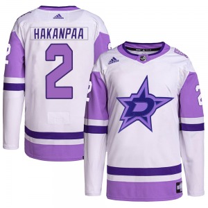 Adult Authentic Dallas Stars Jani Hakanpaa White/Purple Hockey Fights Cancer Primegreen Official Adidas Jersey