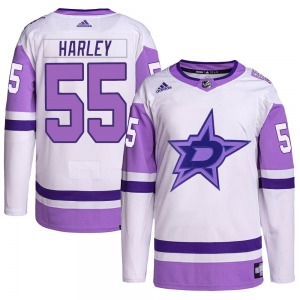 Adult Authentic Dallas Stars Thomas Harley White/Purple Hockey Fights Cancer Primegreen Official Adidas Jersey