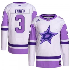 Adult Authentic Dallas Stars Chris Tanev White/Purple Hockey Fights Cancer Primegreen Official Adidas Jersey